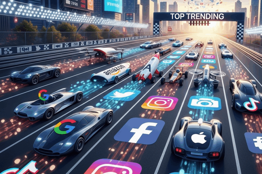 Which corporate giant dominates social media and why?